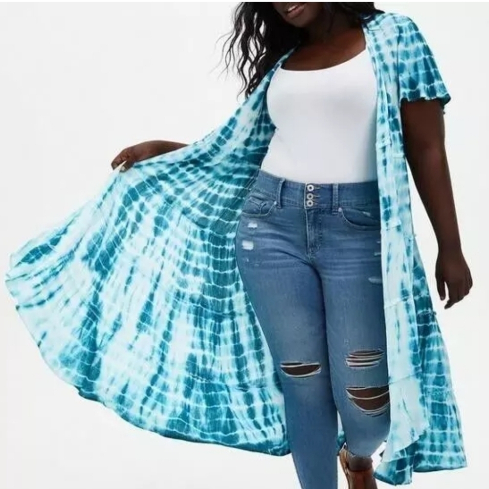 Torrid Blue Tie Dye Duster Kimono Cover Up